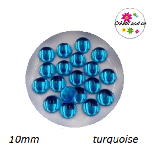 X2 cabochons lumière turquoise résine 10mm