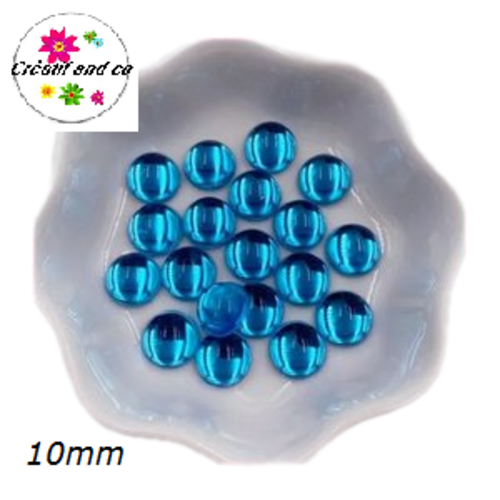 X2 cabochons lumière turquoise résine 10mm