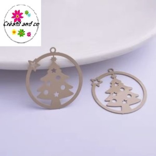 Breloque estampe sapin de nöel beige foncé dans boule 22mm