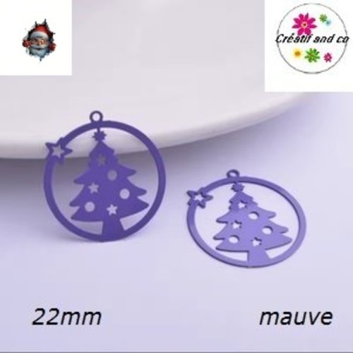 Breloque estampe sapin de nöel dans boule mauve  22mm
