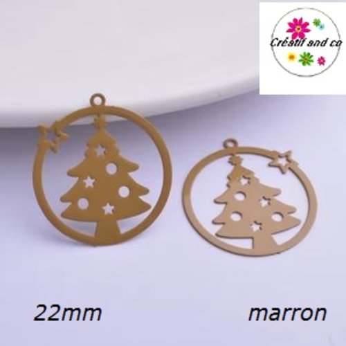 Breloque estampe sapin de nöel dans boule marron  22mm