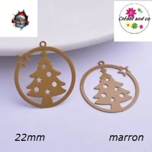 Breloque estampe sapin de nöel dans boule marron  22mm