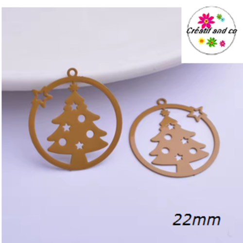 Breloque estampe sapin de nöel dans boule marron  22mm