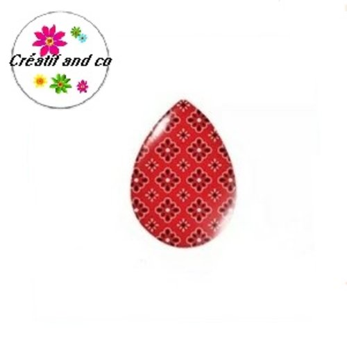 Cabochon goutte motif rouge/noire 18x25mm