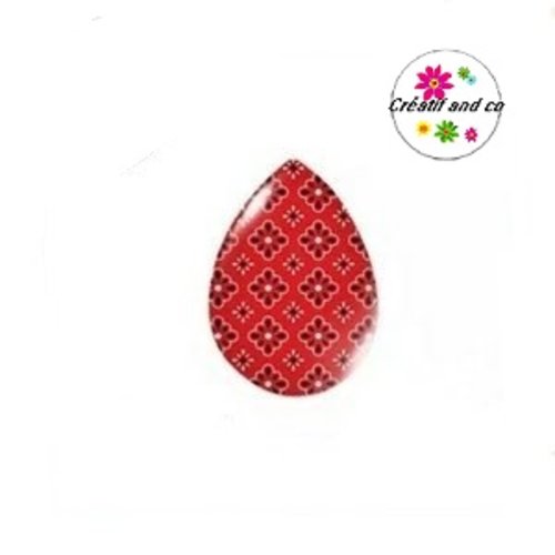 Cabochon goutte motif rouge/noire 18x25mm
