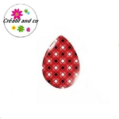 Cabochon goutte motif rouge/noire 18x25mm