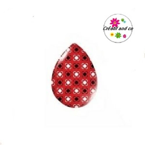 Cabochon goutte motif rouge/noire 18x25mm