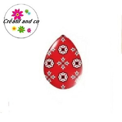 Cabochon goutte motif rouge/noire 18x25mm