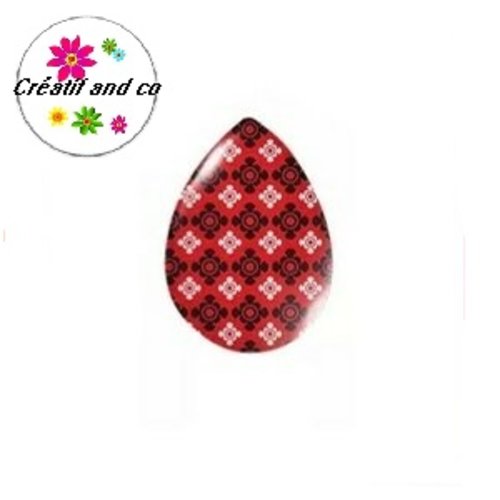 Cabochon goutte motif rouge/noire 18x25mm