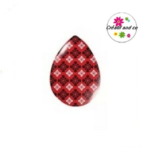 Cabochon goutte motif rouge/noire 18x25mm