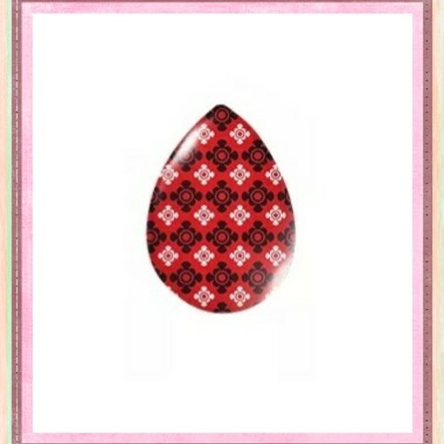 Cabochon goutte motif rouge/noir 18x25mm