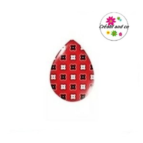 Cabochon goutte motif rouge/noire 18x25mm