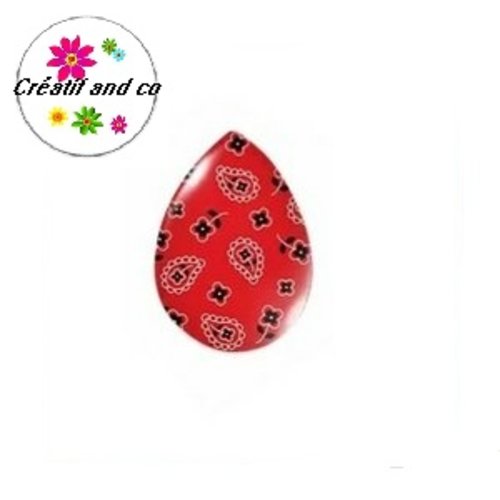 Cabochon goutte motif rouge/noire 18x25mm
