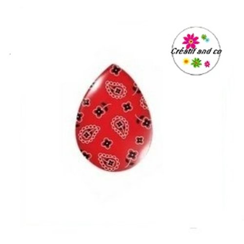 Cabochon goutte motif rouge/noire 18x25mm