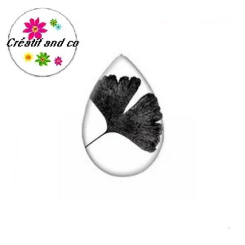 Cabochon goutte fleur noire 18x25mm