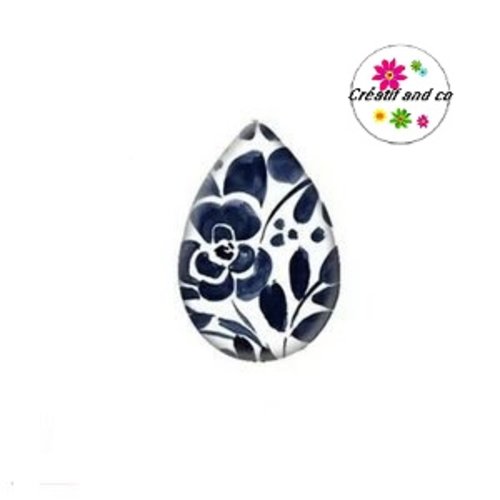 Cabochon goutte fleur bleue marine 18x25mm