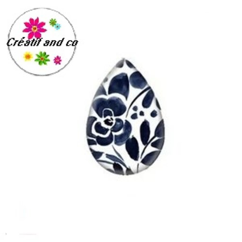 Cabochon goutte fleur bleue marine 18x25mm