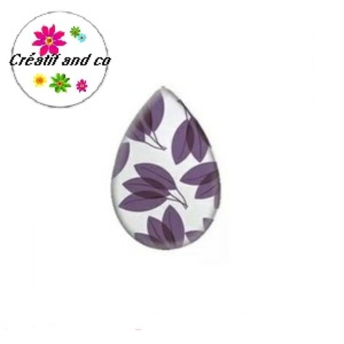 Cabochon goutte feuille mauve foncée 18x25mm