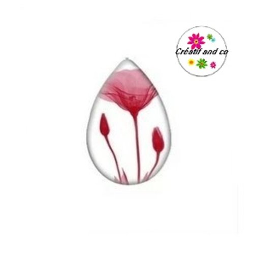 Cabochon goutte fleurs rouges 18x25mm