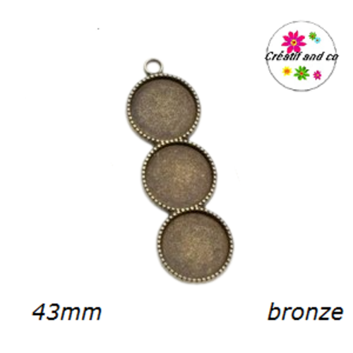 Pendentif  trio cabochon rond bronze 12mm