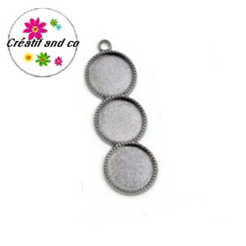 Pendentif  trio cabochon rond anthracite 12mm