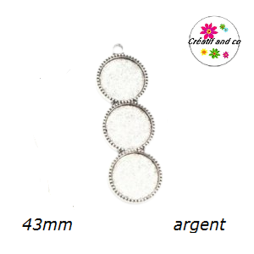 Pendentif  trio cabochon rond argent antique 12mm