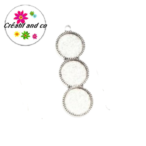 Pendentif  trio cabochon rond argent antique 12mm