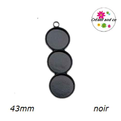 Pendentif  trio cabochon rond noir 12mm
