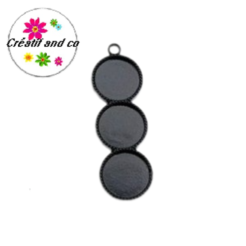Pendentif  trio cabochon rond noir 12mm
