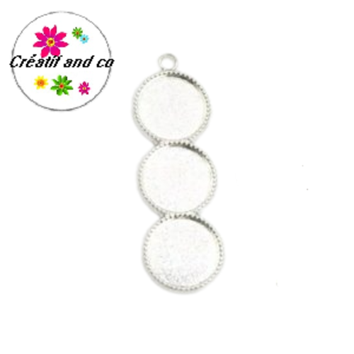 Pendentif  trio cabochon rond métal argenté 12mm