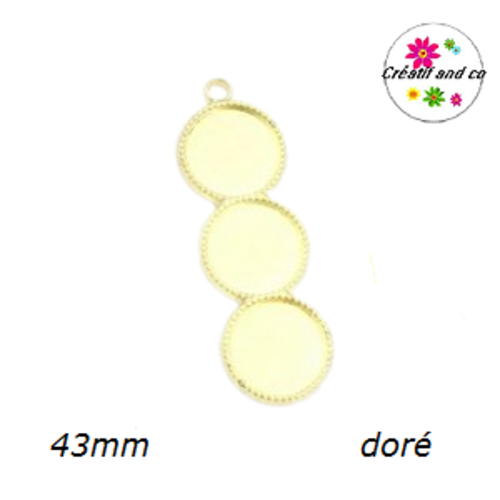 Pendentif  trio cabochon rond métal doré 12mm