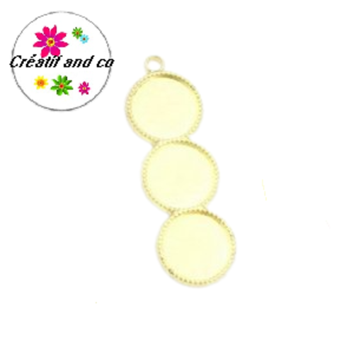 Pendentif  trio cabochon rond métal doré 12mm