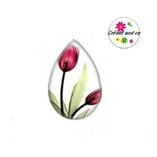 Cabochon goutte duo de tulipes rouges 18x25mm
