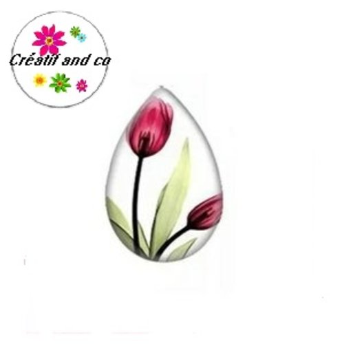 Cabochon goutte duo de tulipes rouges 18x25mm