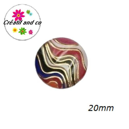 Cabochon vague rouge,gris,noir,bleu et or résine 20mm