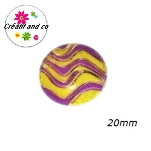 Cabochon vague violet, jaune et or résine 20mm