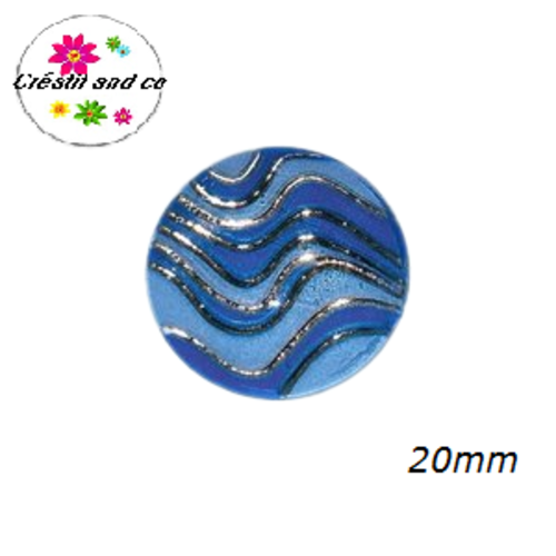 Cabochon vague  bleu, turquoise et or résine 20mm