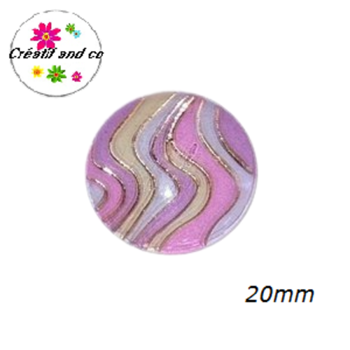 Cabochon vague  rose, parme, blanc et or résine 20mm
