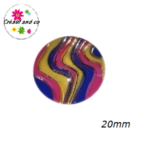 Cabochon vague multi couleur et or résine 20mm