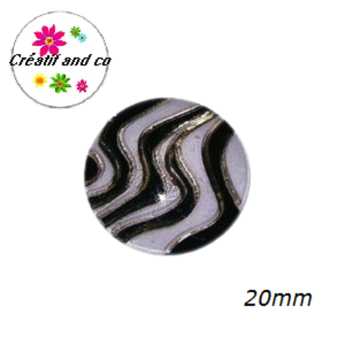 Cabochon vague blanc,noir et or résine 20mm