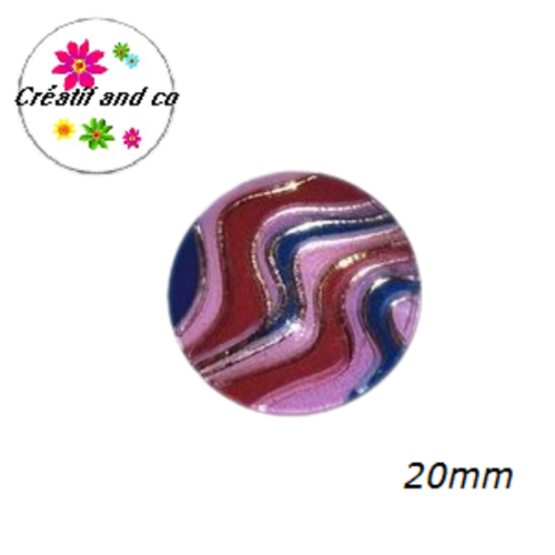 Cabochon vague rose, rouge, bleu et or résine 20mm