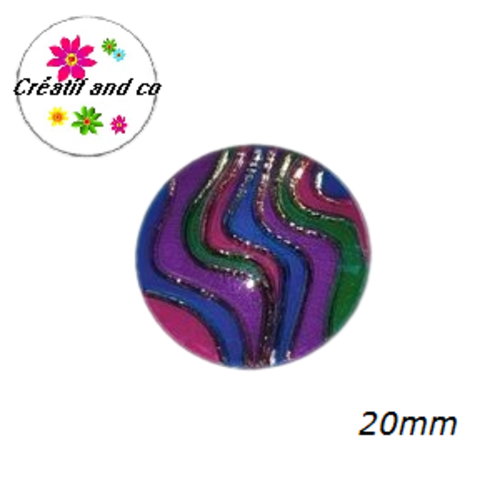 Cabochon vague multi couleur et or résine 20mm