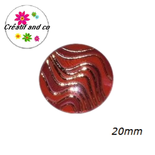 Cabochon vague rouge,rouge foncé et or résine 20mm