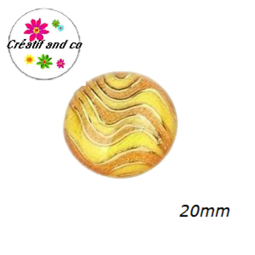 Cabochon vague jaune, orange et or résine 20mm