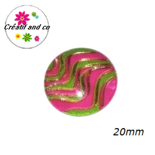 Cabochon vague vert, fuchsia et or résine 20mm