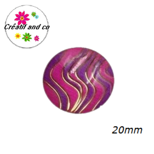 Cabochon vague fuchsia, mauve et or résine 20mm