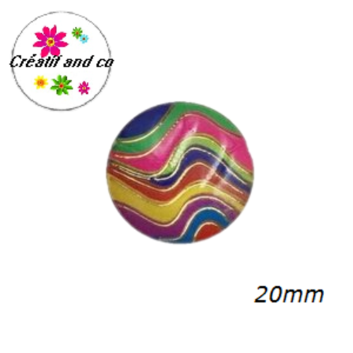 Cabochon vague multi couleur et or résine 20mm