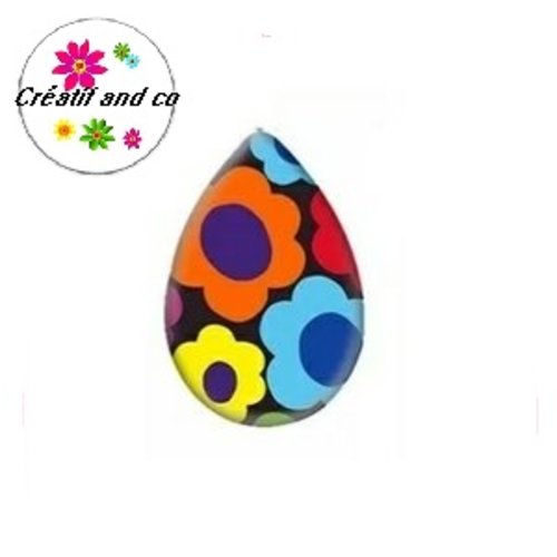 Cabochon goutte fleurs colorées 18x25mm