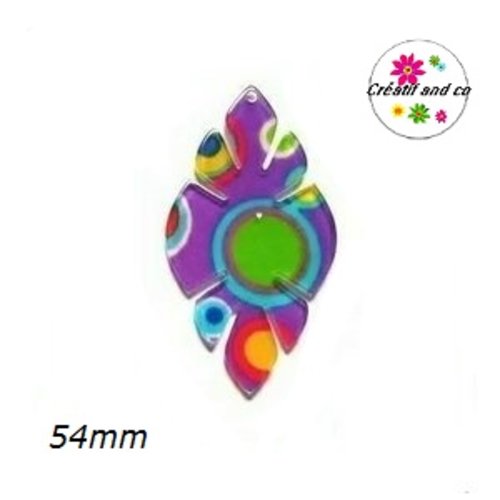 Breloque feuille colorée mauve acrylique 54mm