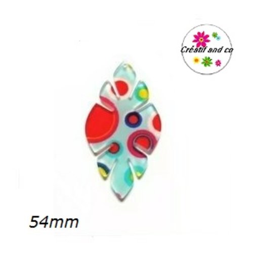 Breloque feuille colorée bleue acrylique 54mm